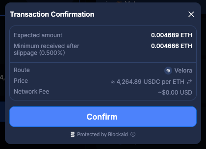 Review transaction popup